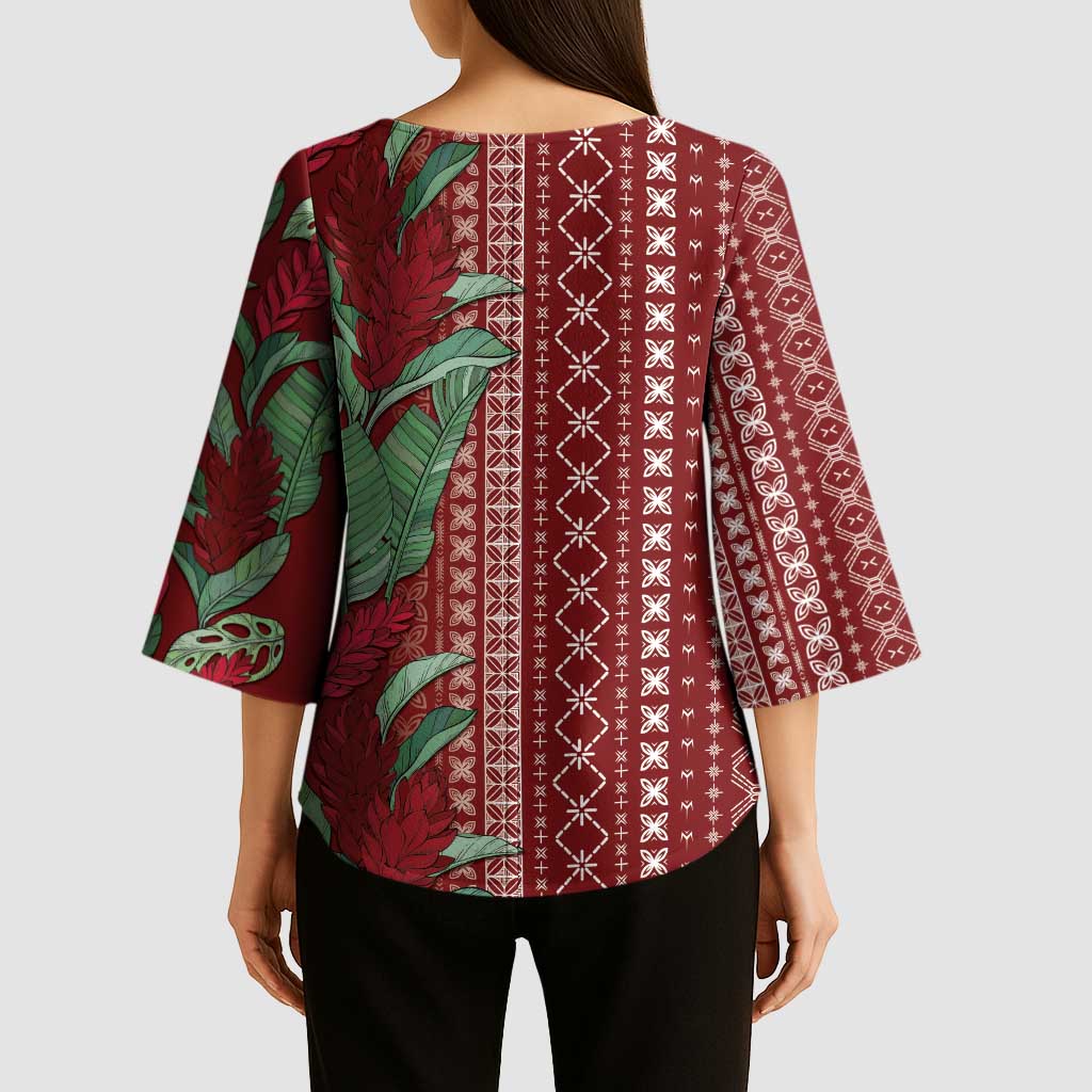 Women's Day Samoa Malu Tattoo Inspired Mix Teuila Kimono Sleeve Blouse Scarlet LT7 - Polynesian Pride