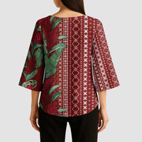 Women's Day Samoa Malu Tattoo Inspired Mix Teuila Kimono Sleeve Blouse Scarlet LT7 - Polynesian Pride