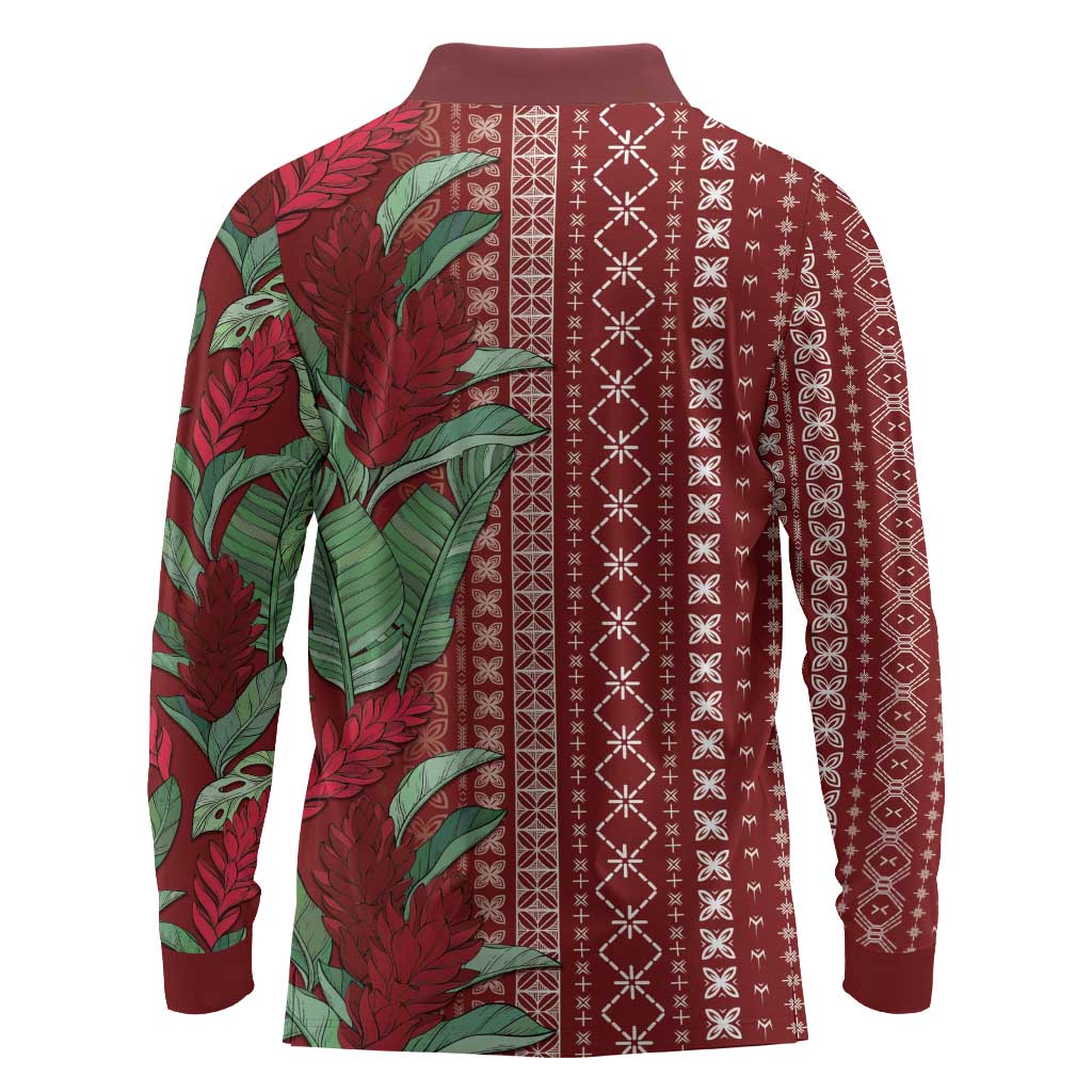 Women's Day Samoa Malu Tattoo Inspired Mix Teuila Long Sleeve Polo Shirt Scarlet LT7 - Polynesian Pride