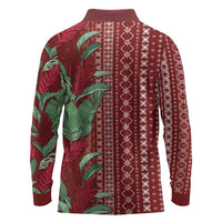 Women's Day Samoa Malu Tattoo Inspired Mix Teuila Long Sleeve Polo Shirt Scarlet LT7 - Polynesian Pride