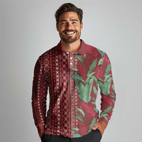 Women's Day Samoa Malu Tattoo Inspired Mix Teuila Long Sleeve Polo Shirt Scarlet LT7 - Polynesian Pride