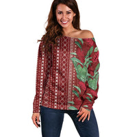 Women's Day Samoa Malu Tattoo Inspired Mix Teuila Off Shoulder Sweater Scarlet