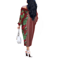 Women's Day Samoa Malu Tattoo Inspired Mix Teuila Off The Shoulder Long Sleeve Dress Scarlet