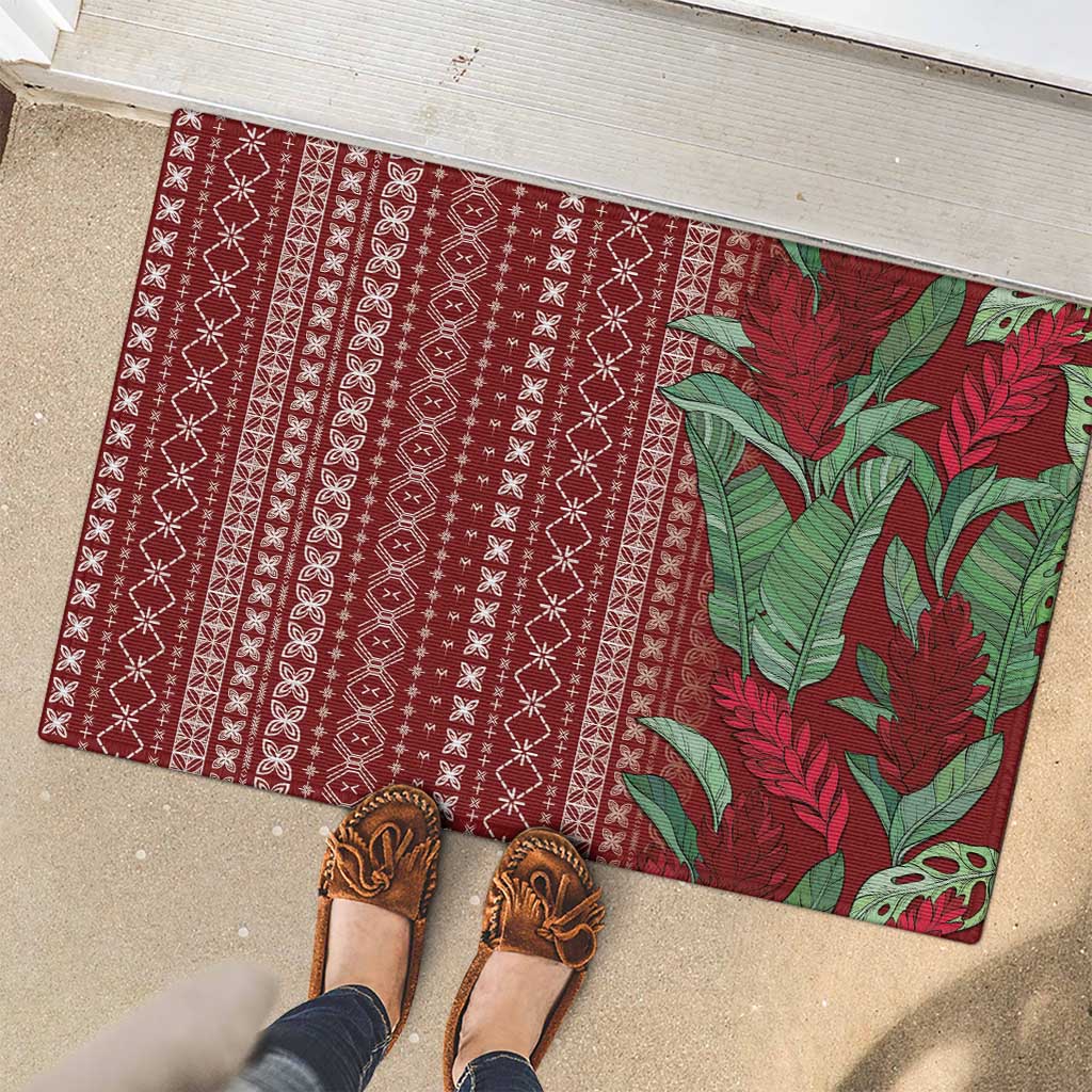 Women's Day Samoa Malu Tattoo Inspired Mix Teuila Rubber Doormat Scarlet