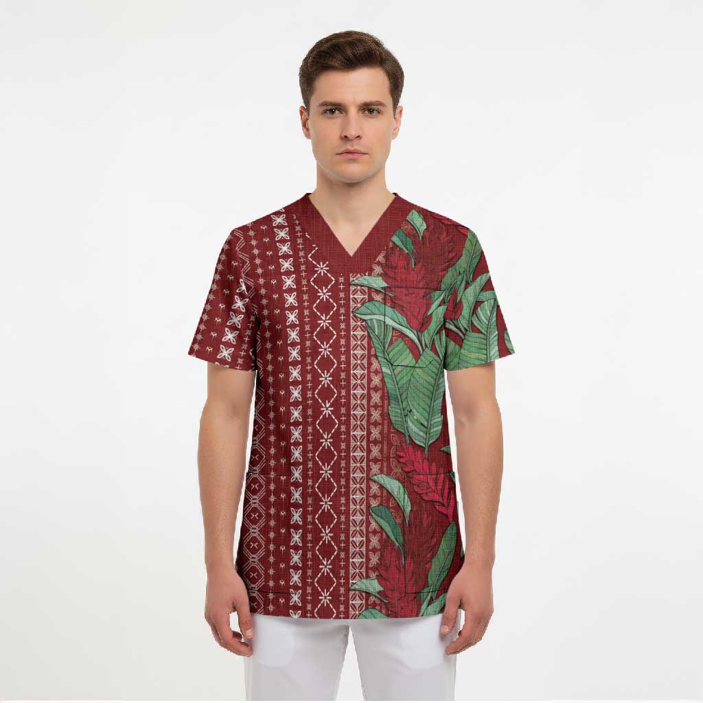 Women's Day Samoa Malu Tattoo Inspired Mix Teuila Scrub Top Scarlet