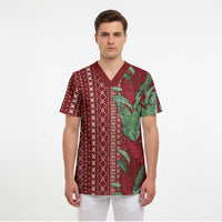 Women's Day Samoa Malu Tattoo Inspired Mix Teuila Scrub Top Scarlet