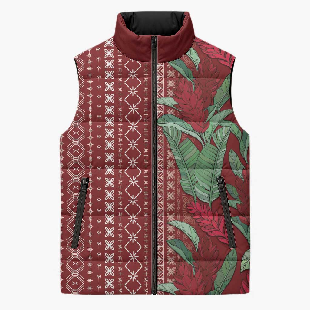 Women's Day Samoa Malu Tattoo Inspired Mix Teuila Sleeveless Puffer Jacket Scarlet