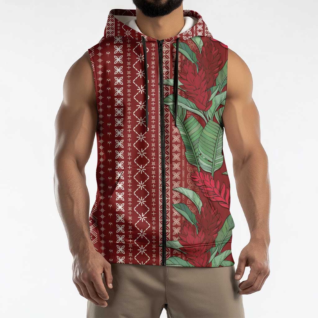 Women's Day Samoa Malu Tattoo Inspired Mix Teuila Sleeveless Zip Hoodie Scarlet LT7 - Polynesian Pride