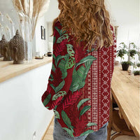 Women's Day Samoa Malu Tattoo Inspired Mix Teuila Women Casual Shirt Scarlet