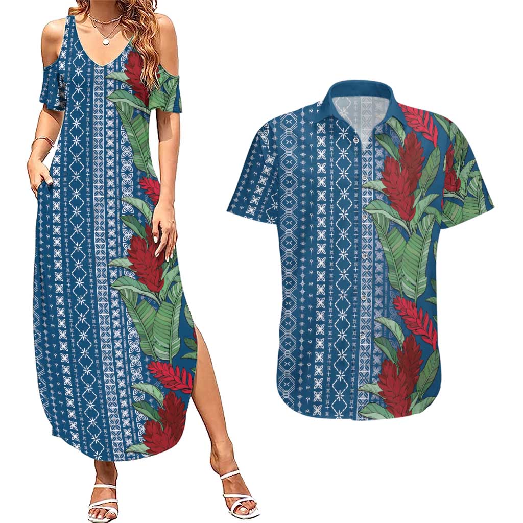 Women's Day Samoa Malu Tattoo Inspired Mix Teuila Couples Matching Summer Maxi Dress and Hawaiian Shirt Royal Blue LT7 Royal Blue - Polynesian Pride