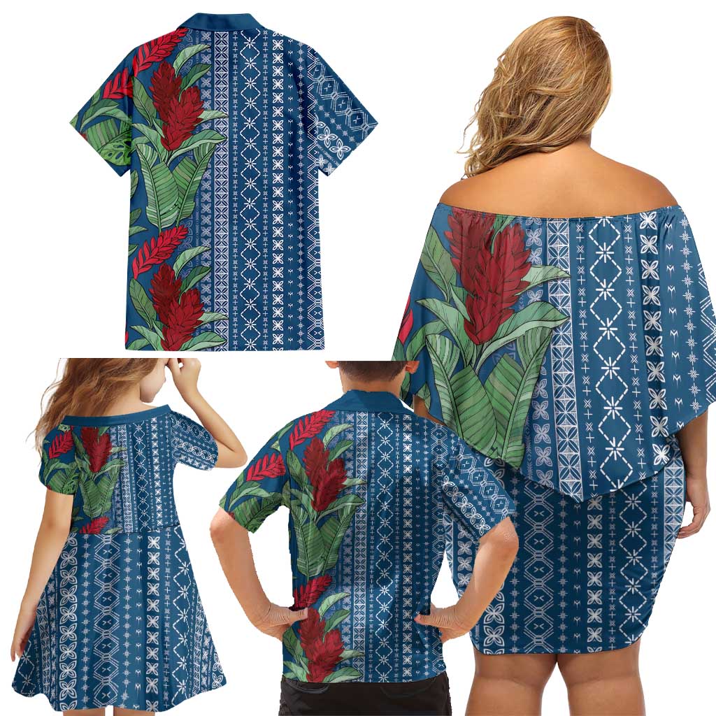 Women's Day Samoa Malu Tattoo Inspired Mix Teuila Family Matching Off Shoulder Short Dress and Hawaiian Shirt Royal Blue