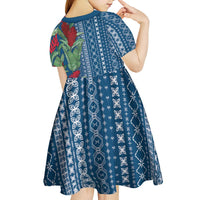 Women's Day Samoa Malu Tattoo Inspired Mix Teuila Kid Short Sleeve Dress Royal Blue LT7 - Polynesian Pride