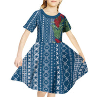 Women's Day Samoa Malu Tattoo Inspired Mix Teuila Kid Short Sleeve Dress Royal Blue LT7 - Polynesian Pride