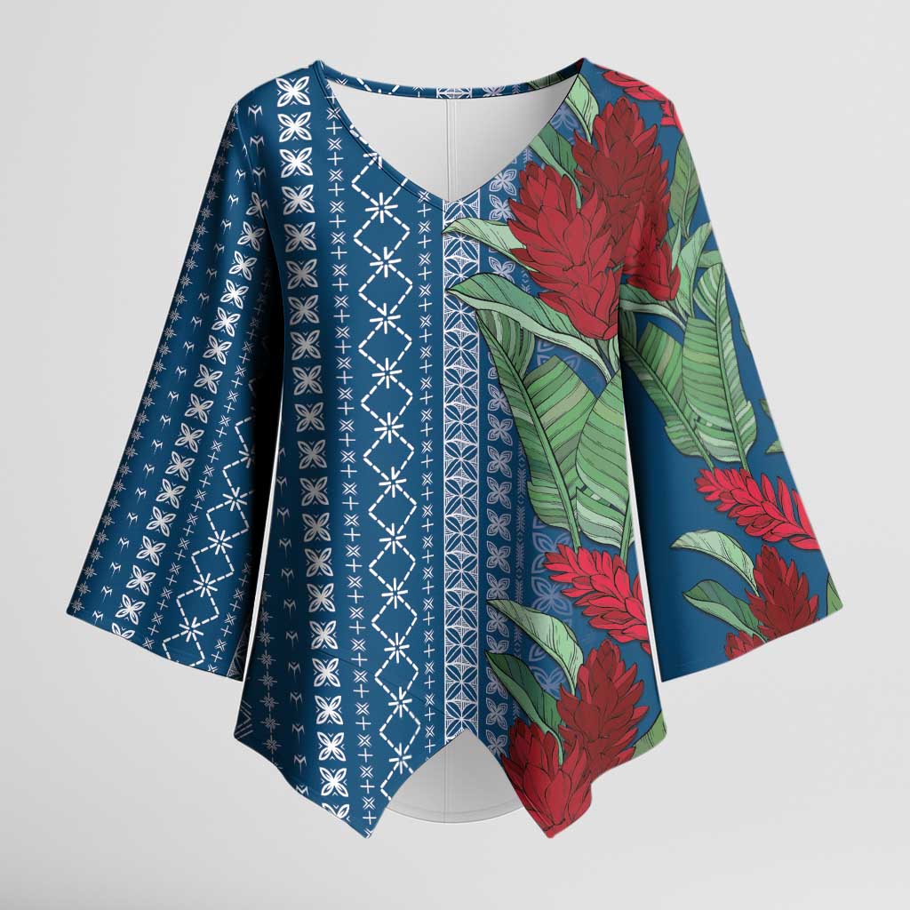 Women's Day Samoa Malu Tattoo Inspired Mix Teuila Kimono Sleeve Blouse Royal Blue LT7 Female Royal Blue - Polynesian Pride