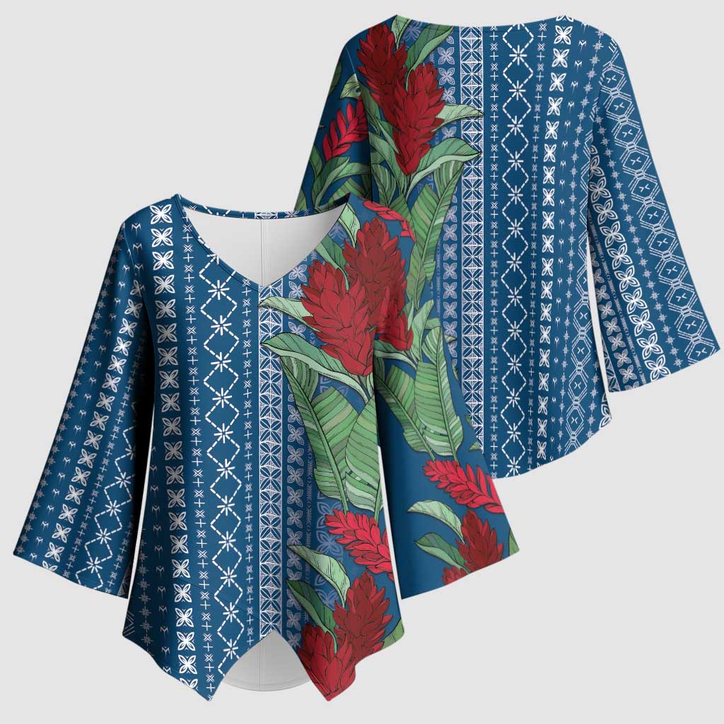 Women's Day Samoa Malu Tattoo Inspired Mix Teuila Kimono Sleeve Blouse Royal Blue LT7 - Polynesian Pride