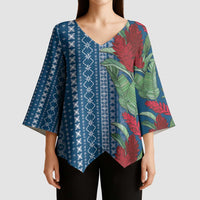 Women's Day Samoa Malu Tattoo Inspired Mix Teuila Kimono Sleeve Blouse Royal Blue LT7 - Polynesian Pride