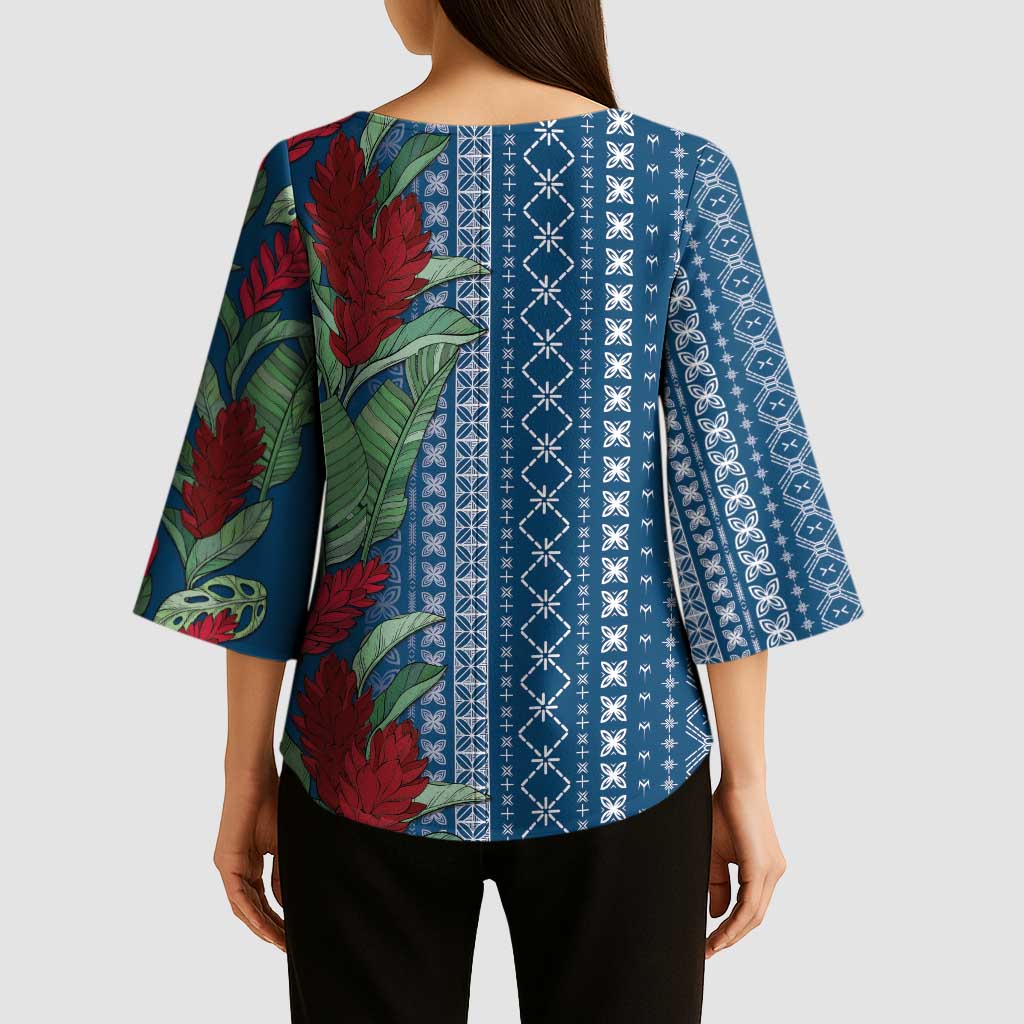 Women's Day Samoa Malu Tattoo Inspired Mix Teuila Kimono Sleeve Blouse Royal Blue LT7 - Polynesian Pride
