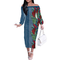 Women's Day Samoa Malu Tattoo Inspired Mix Teuila Off The Shoulder Long Sleeve Dress Royal Blue