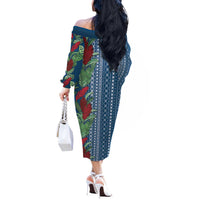 Women's Day Samoa Malu Tattoo Inspired Mix Teuila Off The Shoulder Long Sleeve Dress Royal Blue