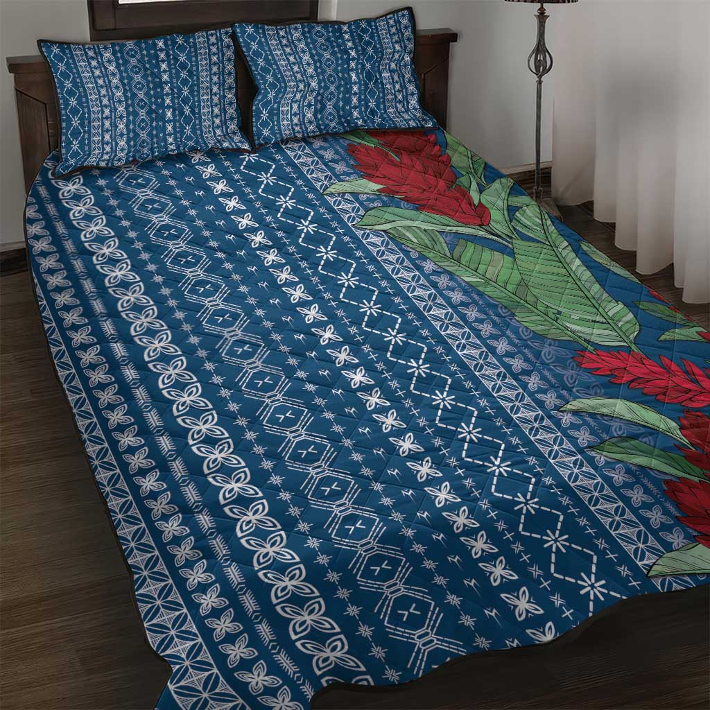 Women's Day Samoa Malu Tattoo Inspired Mix Teuila Quilt Bed Set Royal Blue