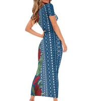 Women's Day Samoa Malu Tattoo Inspired Mix Teuila Short Sleeve Bodycon Dress Royal Blue LT7 - Polynesian Pride