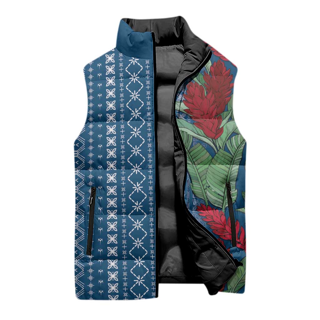 Women's Day Samoa Malu Tattoo Inspired Mix Teuila Sleeveless Puffer Jacket Royal Blue