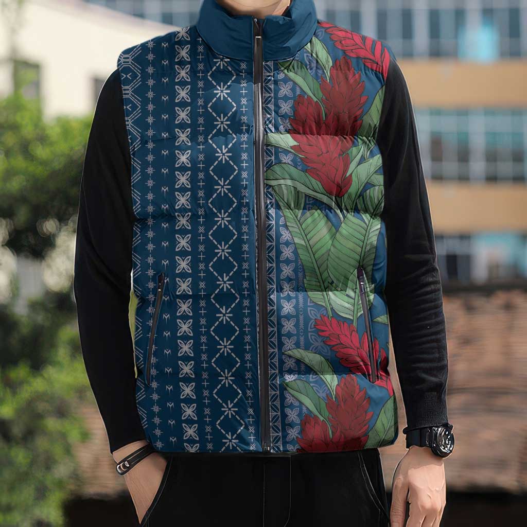 Women's Day Samoa Malu Tattoo Inspired Mix Teuila Sleeveless Puffer Jacket Royal Blue