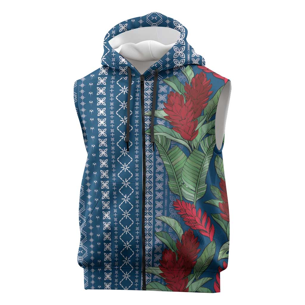Women's Day Samoa Malu Tattoo Inspired Mix Teuila Sleeveless Zip Hoodie Royal Blue LT7 Royal Blue - Polynesian Pride