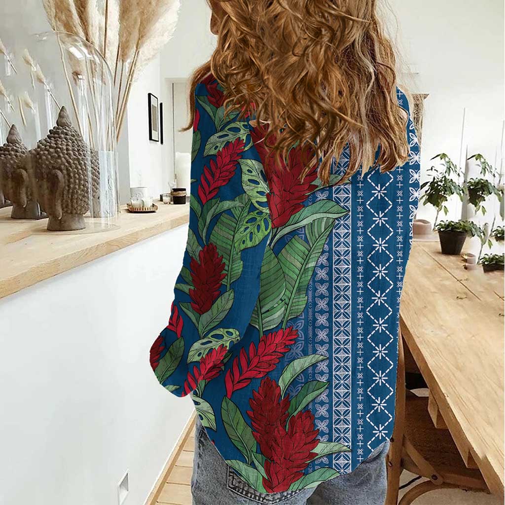 Women's Day Samoa Malu Tattoo Inspired Mix Teuila Women Casual Shirt Royal Blue