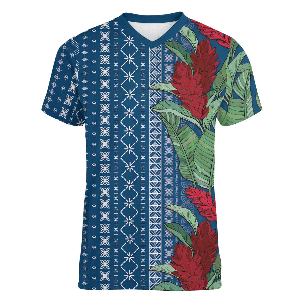 Women's Day Samoa Malu Tattoo Inspired Mix Teuila Women V-Neck T-Shirt Royal Blue