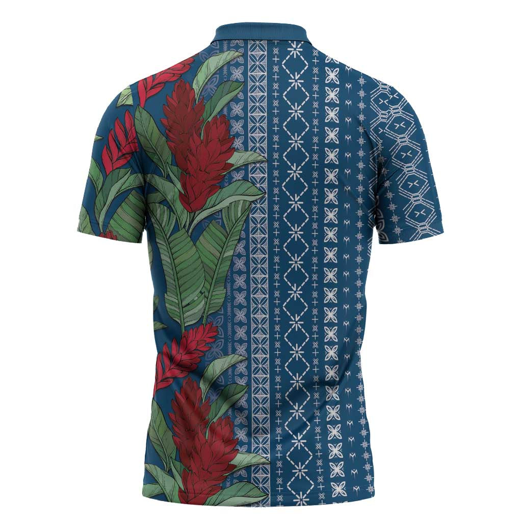 Women's Day Samoa Malu Tattoo Inspired Mix Teuila Zipper Polo Shirt Royal Blue LT7 - Polynesian Pride