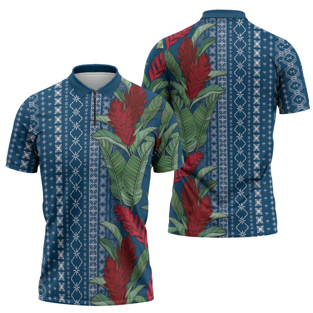 Women's Day Samoa Malu Tattoo Inspired Mix Teuila Zipper Polo Shirt Royal Blue LT7 - Polynesian Pride
