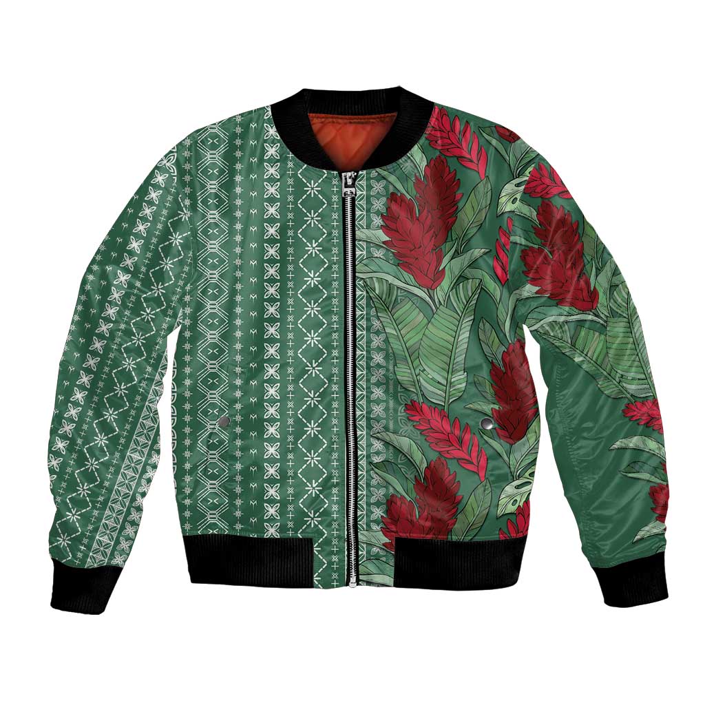 Women's Day Samoa Malu Tattoo Inspired Mix Teuila Bomber Jacket Sage Green LT7 Unisex Sage Green - Polynesian Pride