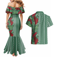 Women's Day Samoa Malu Tattoo Inspired Mix Teuila Couples Matching Mermaid Dress and Hawaiian Shirt Sage Green