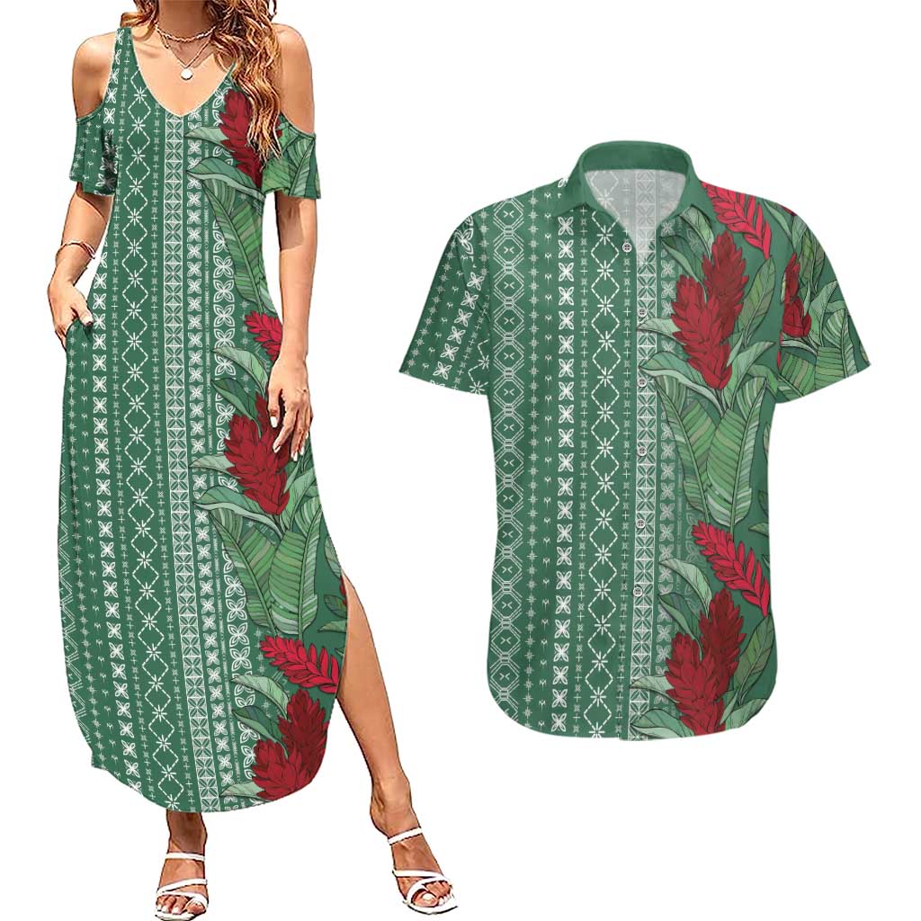 Women's Day Samoa Malu Tattoo Inspired Mix Teuila Couples Matching Summer Maxi Dress and Hawaiian Shirt Sage Green LT7 Sage Green - Polynesian Pride