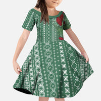 Women's Day Samoa Malu Tattoo Inspired Mix Teuila Family Matching Long Sleeve Bodycon Dress and Hawaiian Shirt Sage Green LT7 Daughter's Dress Sage Green - Polynesian Pride