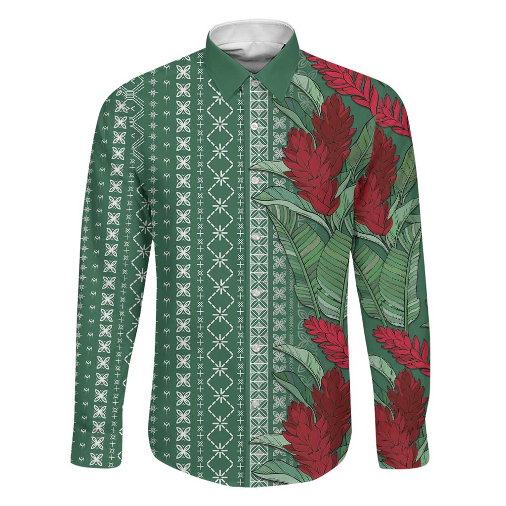 Women's Day Samoa Malu Tattoo Inspired Mix Teuila Family Matching Mermaid Dress and Hawaiian Shirt Sage Green LT7 Dad's Shirt - Long Sleeve Sage Green - Polynesian Pride