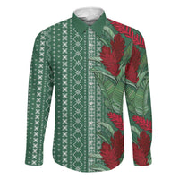 Women's Day Samoa Malu Tattoo Inspired Mix Teuila Family Matching Off Shoulder Maxi Dress and Hawaiian Shirt Sage Green LT7 Dad's Shirt - Long Sleeve Sage Green - Polynesian Pride
