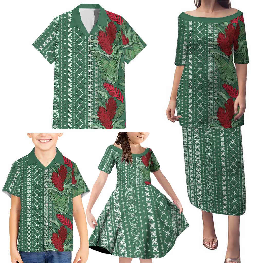 Women's Day Samoa Malu Tattoo Inspired Mix Teuila Family Matching Puletasi and Hawaiian Shirt Sage Green LT7 - Polynesian Pride
