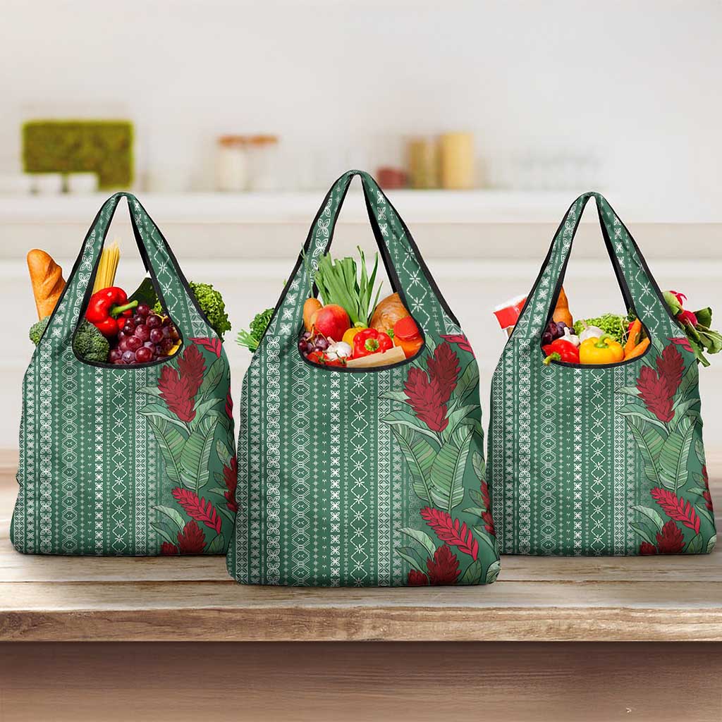 Women's Day Samoa Malu Tattoo Inspired Mix Teuila Grocery Bag Sage Green