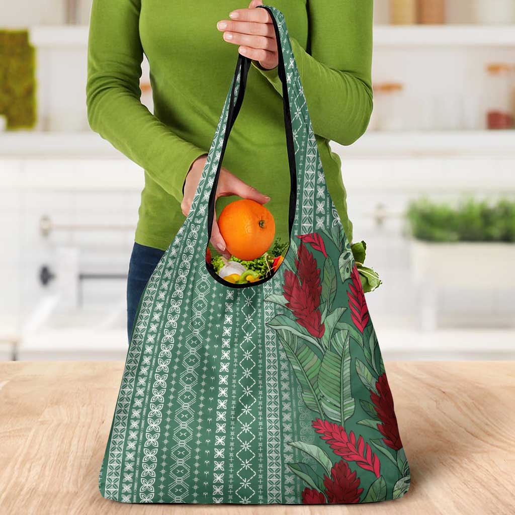 Women's Day Samoa Malu Tattoo Inspired Mix Teuila Grocery Bag Sage Green