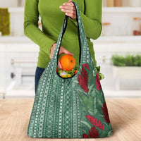 Women's Day Samoa Malu Tattoo Inspired Mix Teuila Grocery Bag Sage Green