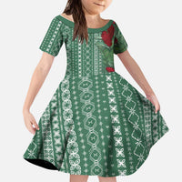 Women's Day Samoa Malu Tattoo Inspired Mix Teuila Kid Short Sleeve Dress Sage Green