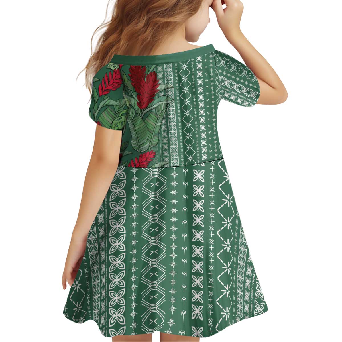 Women's Day Samoa Malu Tattoo Inspired Mix Teuila Kid Short Sleeve Dress Sage Green