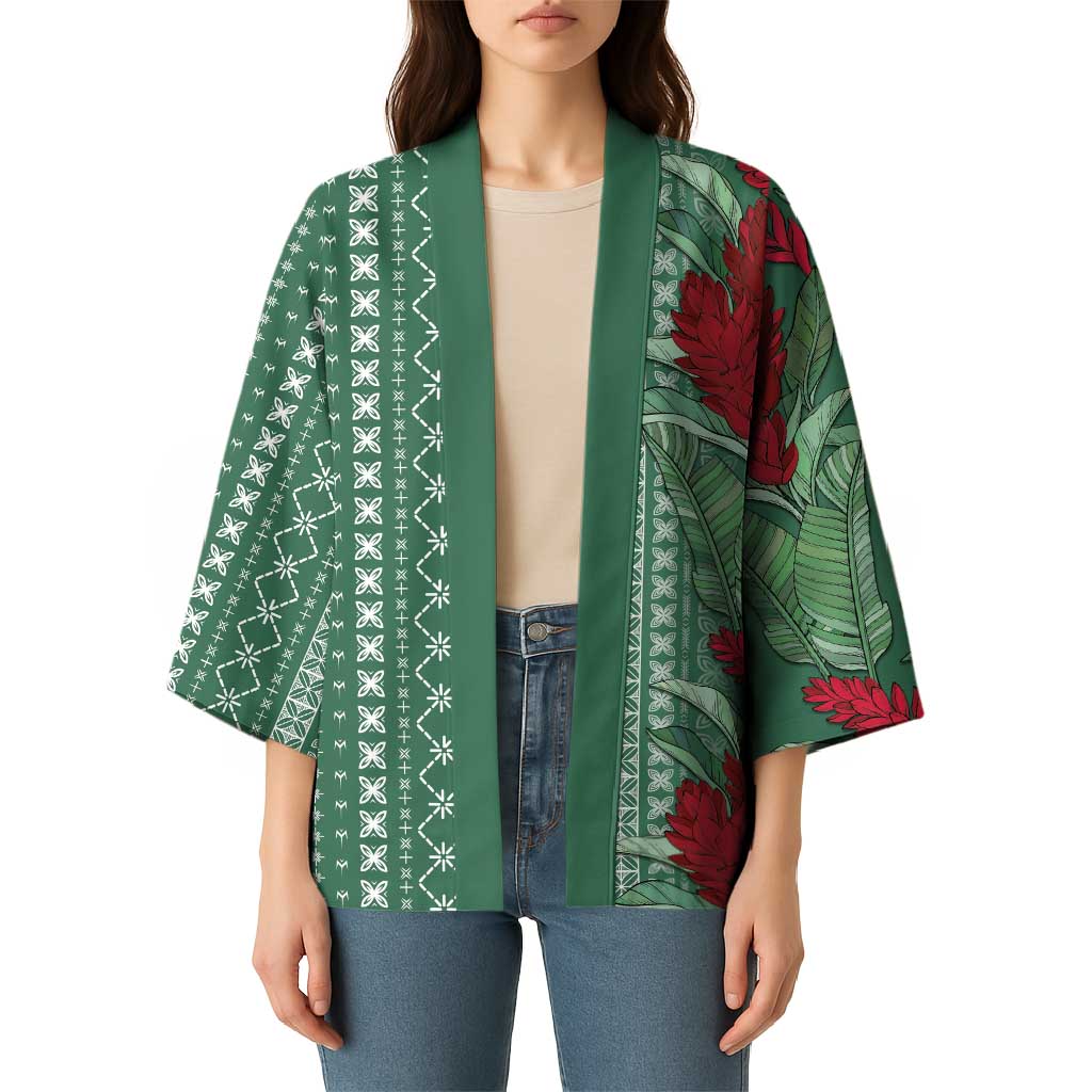 Women's Day Samoa Malu Tattoo Inspired Mix Teuila Kimono Sage Green