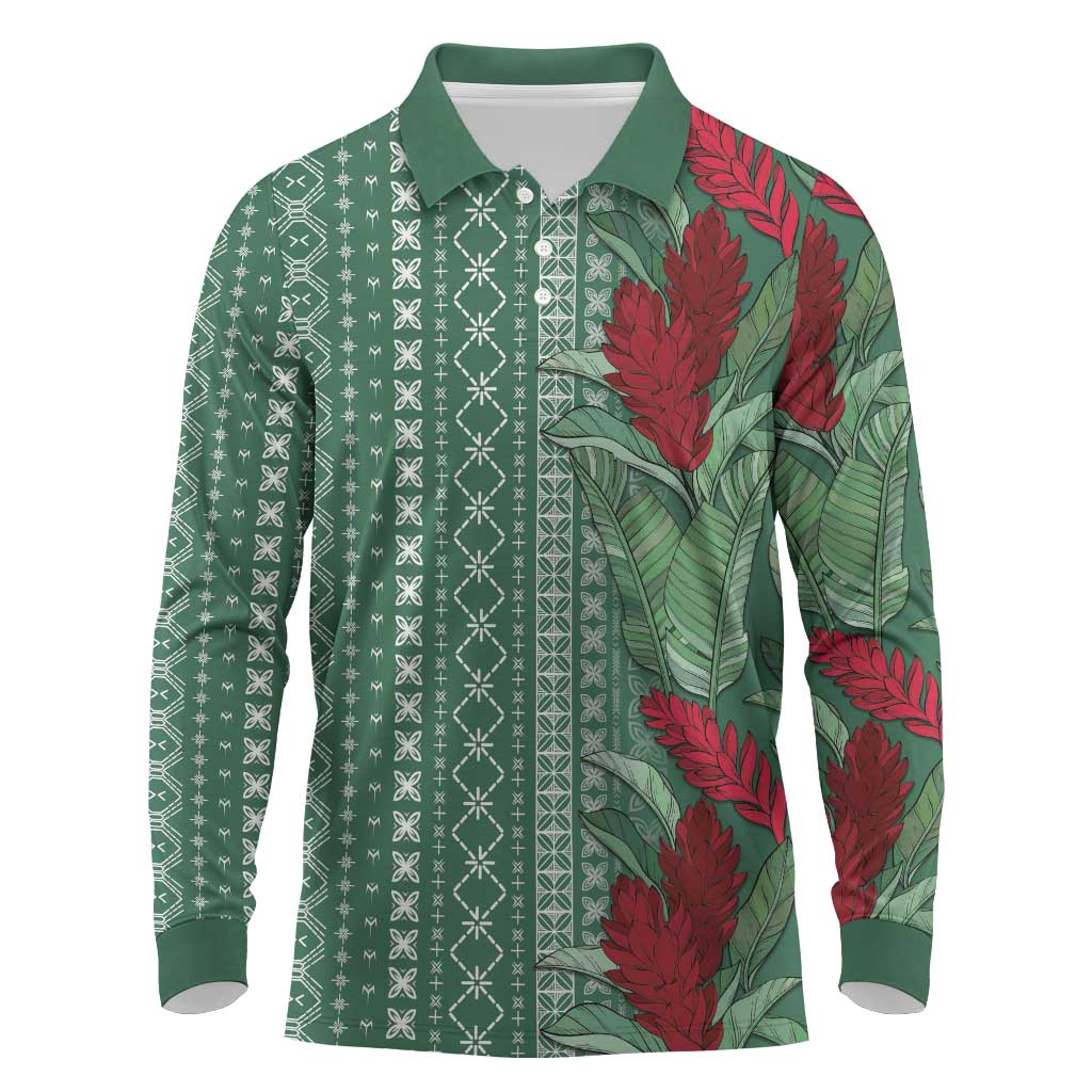 Women's Day Samoa Malu Tattoo Inspired Mix Teuila Long Sleeve Polo Shirt Sage Green LT7 Sage Green - Polynesian Pride