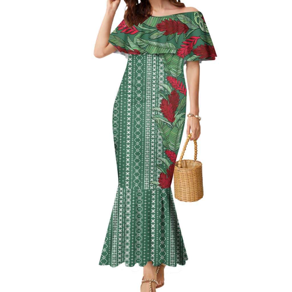Women's Day Samoa Malu Tattoo Inspired Mix Teuila Mermaid Dress Sage Green