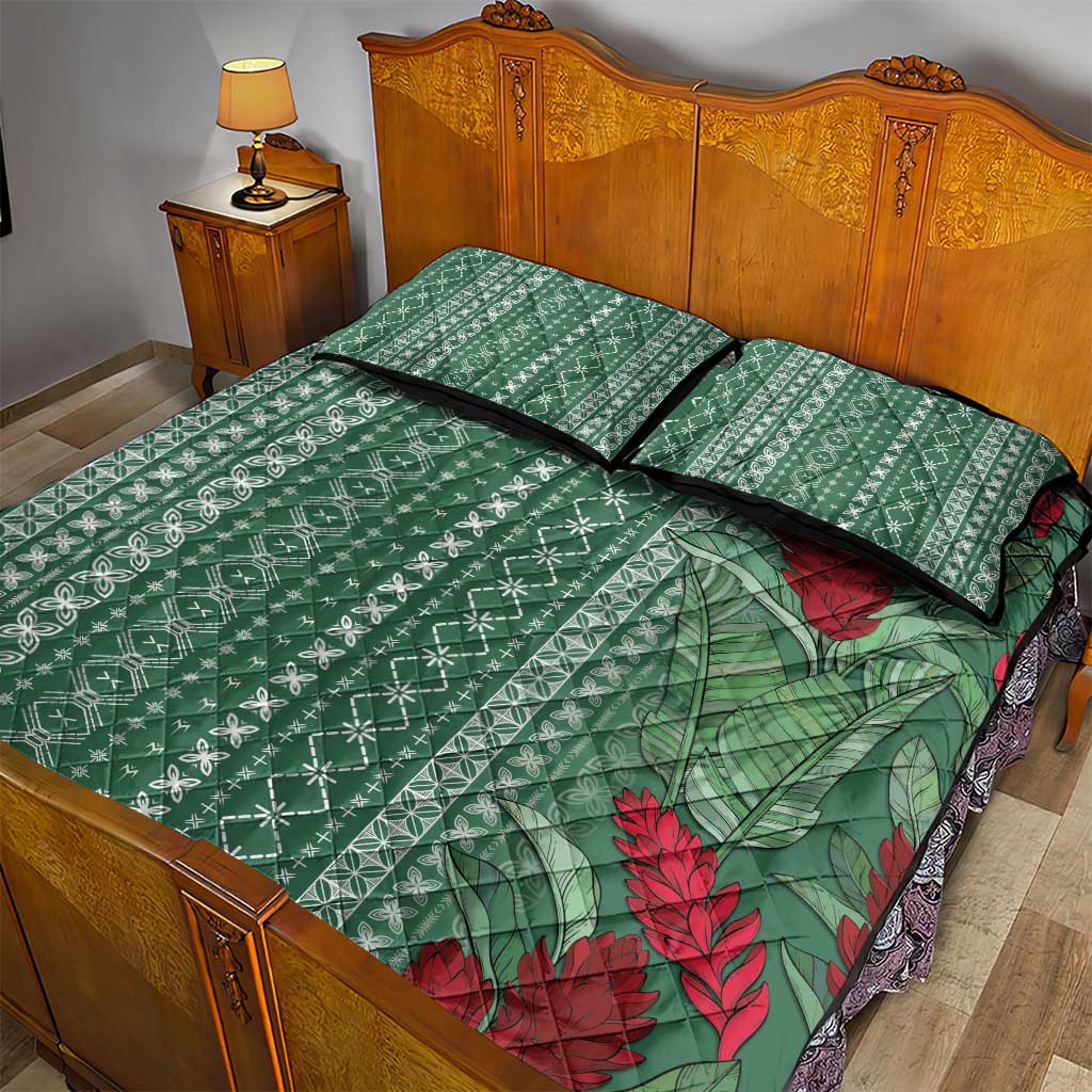 Women's Day Samoa Malu Tattoo Inspired Mix Teuila Quilt Bed Set Sage Green