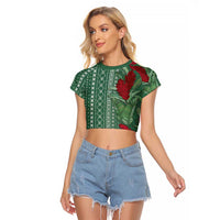 Women's Day Samoa Malu Tattoo Inspired Mix Teuila Raglan Cropped T Shirt Sage Green LT7 Female Sage Green - Polynesian Pride
