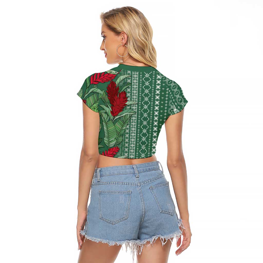 Women's Day Samoa Malu Tattoo Inspired Mix Teuila Raglan Cropped T Shirt Sage Green LT7 - Polynesian Pride